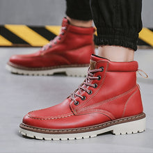 Load image into Gallery viewer, RELKA Handmade Men Ankle Boots High Quality Microfiber Retro Round Toe Soft Thick Heel Shoes Fashion Lace-up Classic Boots B3
