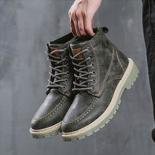 Load image into Gallery viewer, RELKA Handmade Men Ankle Boots High Quality Microfiber Retro Round Toe Soft Thick Heel Shoes Fashion Lace-up Classic Boots B3