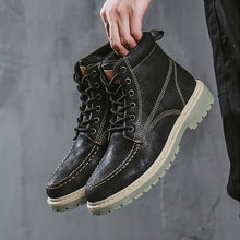 Load image into Gallery viewer, RELKA Handmade Men Ankle Boots High Quality Microfiber Retro Round Toe Soft Thick Heel Shoes Fashion Lace-up Classic Boots B3